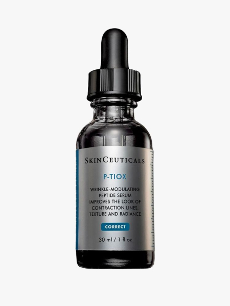 SkinCeuticals P-Tiox in serum bottle on light grey background